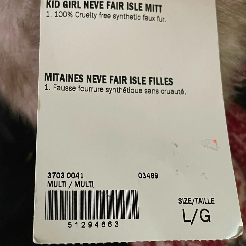 Roots Canada Kid Girls Neve Fair Isle Mitten L NWT